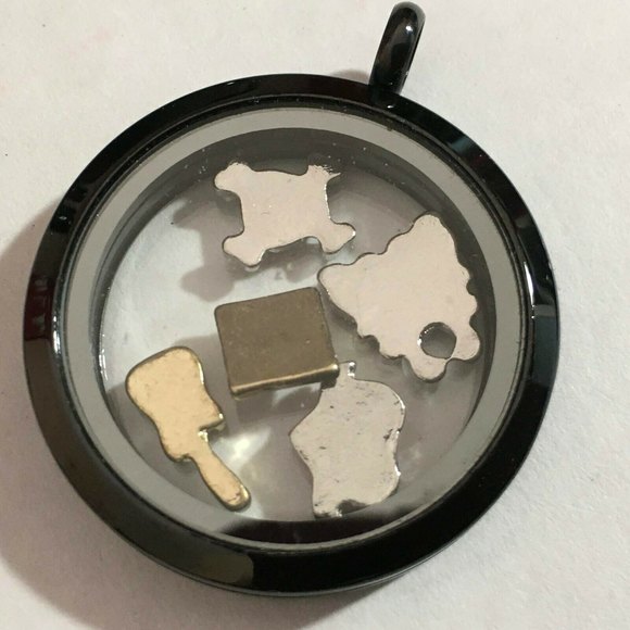 ROUND LIVING MEMORY Floating Charm LOCKET STAINLESS STEEL Goth - Picture 2 of 4